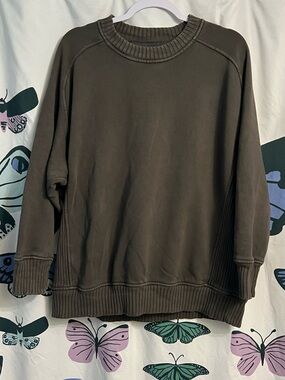 aerie oversized Olive Green ribbed side panel Crewneck